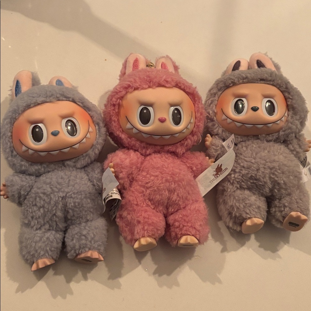 Adorable Plush Bunny Figures Set - Pink, Gray, and Brown